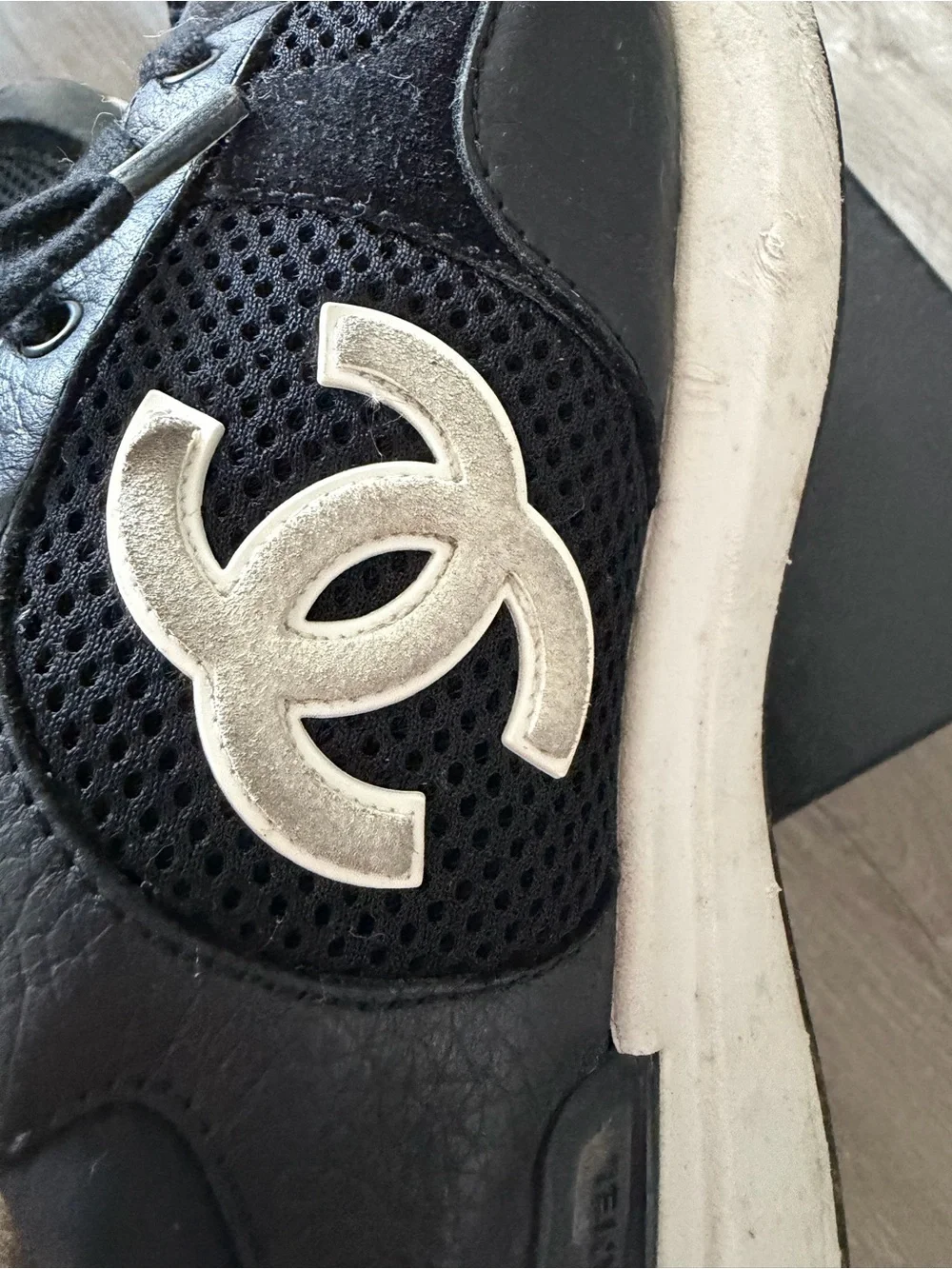 Chanel woman’s Black Mesh & Leather Sneakers